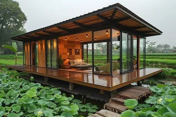Rumah Kayu Kombinasi Kaca