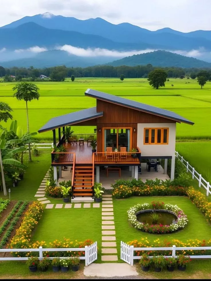 Rumah Kayu Minimalis dengan Taman